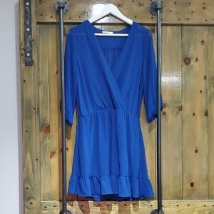 Blue Wrap Ruffled Mini Dress